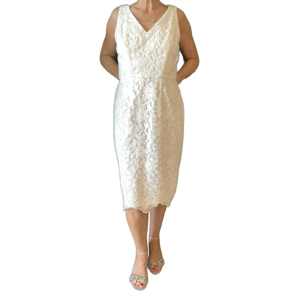 ๐ฐ New LM Designs White Sequin Damask Dress โ Size 4 - Picture 4 of 7